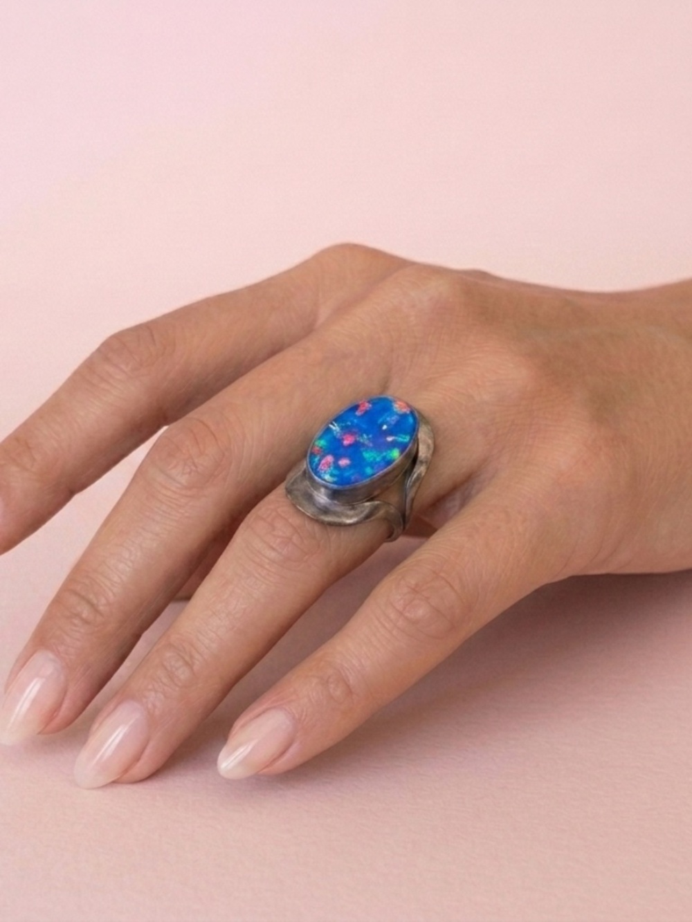 Vintage Mexico Sterling Silver Blue Opal Like Ring – Artisan Style